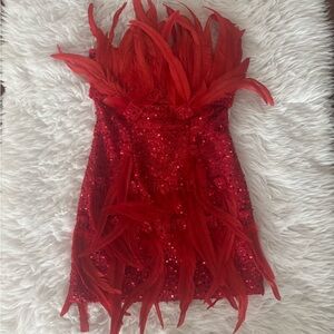 Red Feathered Sequin Dress